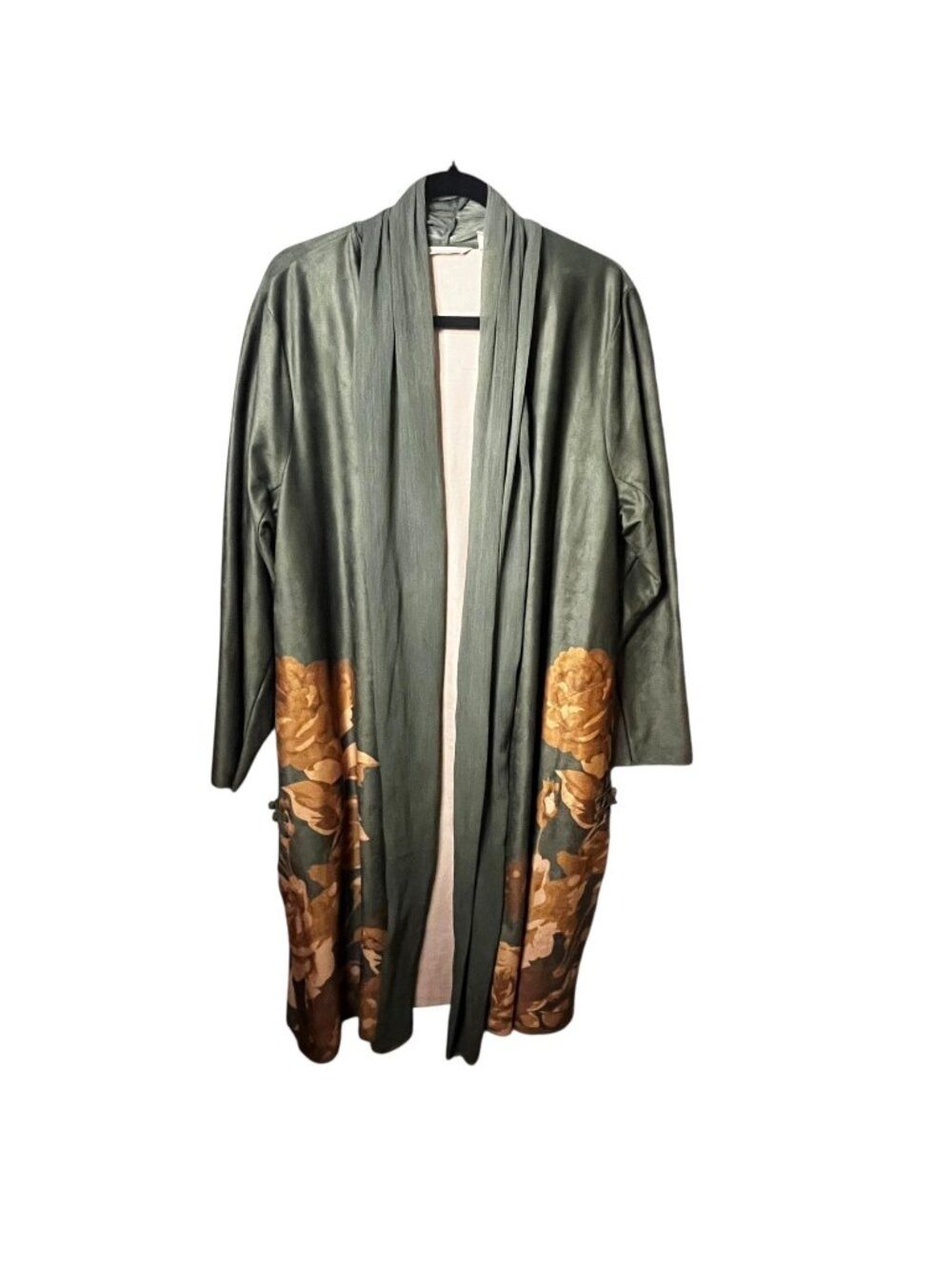 Soft Surroundings Jacket Womens 1X Green Floral Kimono Open Front Duster Boho